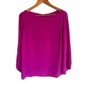 Trina Turk Pink 100% Silk Boatneck Long Sleeve Top